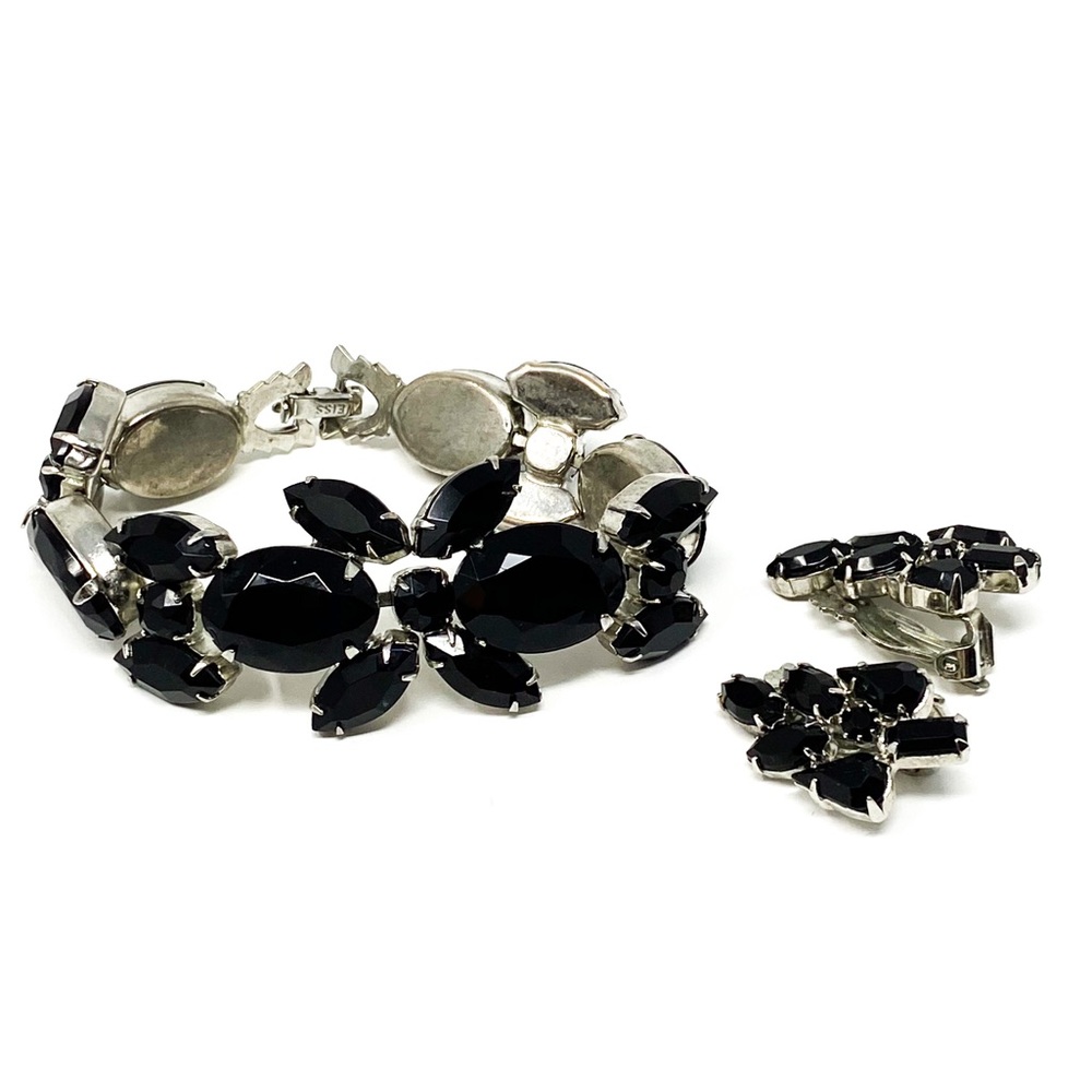 WEISS Vintage Black Rhinestone Bracelet & Earrings